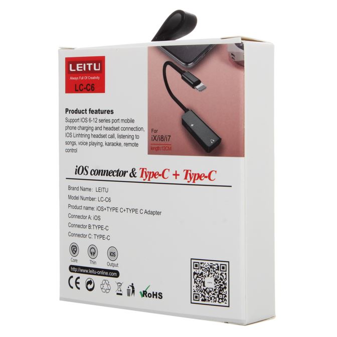 کابل تبدیل ایفون به تایپ سی و جک 3.5 میلیمتر لیتو مدل LC-C6